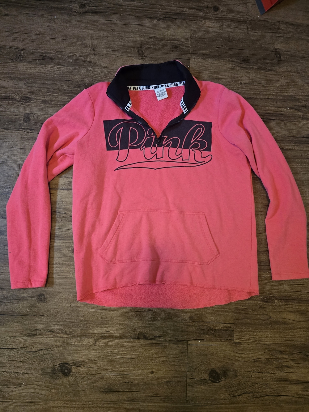 PINK Victoria's Secret Hot Pink Quarter-Zip Pullover with Contrast Collar
